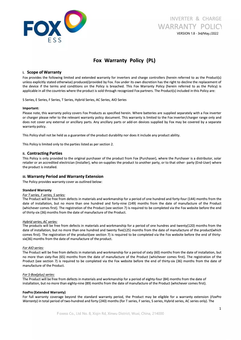 Page n°1 - Guide d'installation FOX ESS F5000