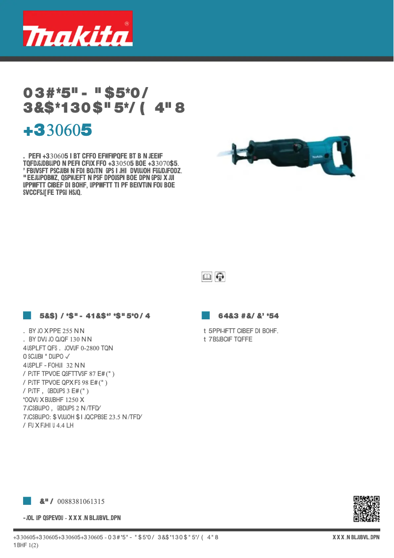 Page 1 de la notice Fiche technique Makita JR3060T
