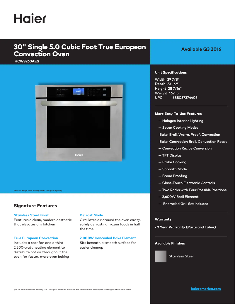 Page n°1 - Fiche technique Haier HCW3260AES