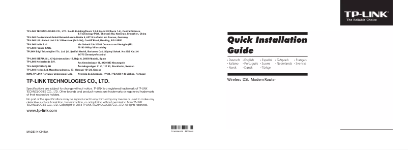 Page 1 de la notice Guide d'installation TP-Link AC 1350