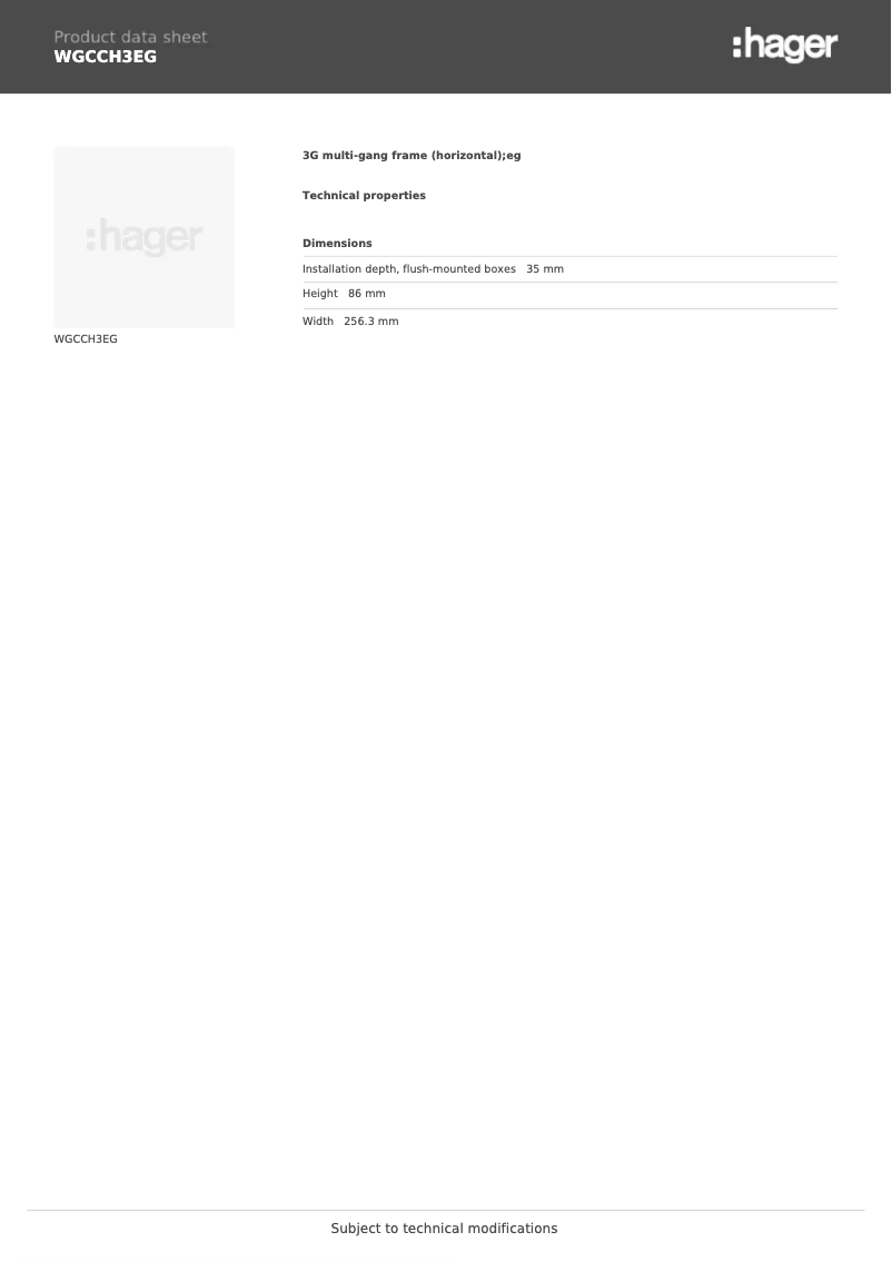 Page 1 de la notice Fiche technique Hager WGCCH3EG