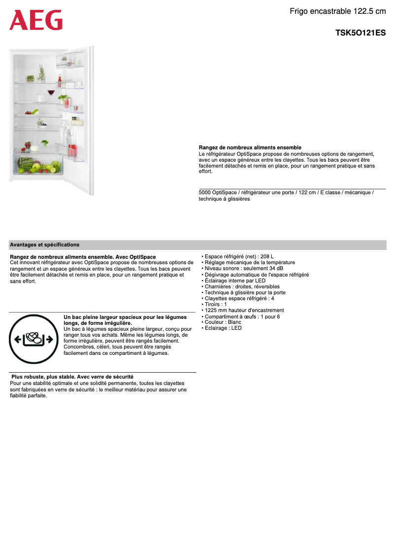 Page n°1 - Fiche technique AEG TSK5O121ES