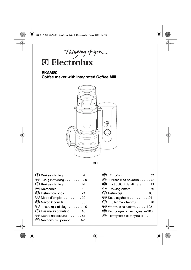 Image de la première page du manuel de l'appareil EKAM 80