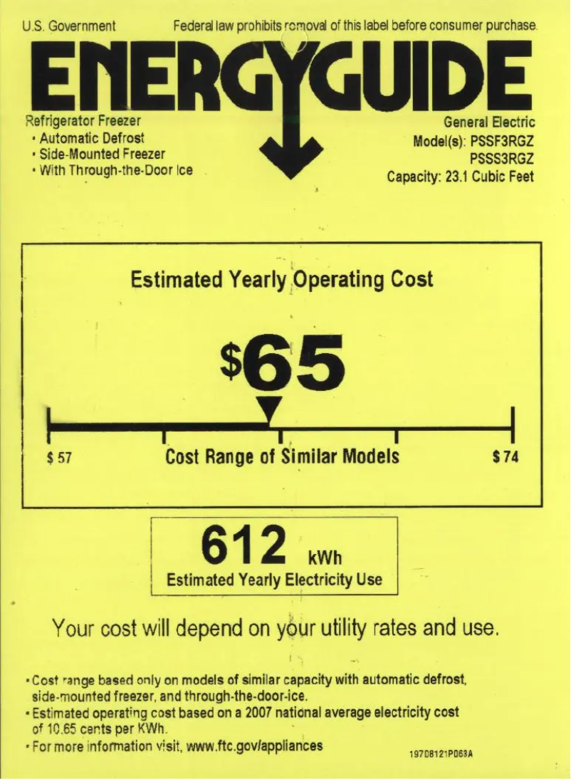 Page n°1 - Label énergétique GE PSSS3RGZSS