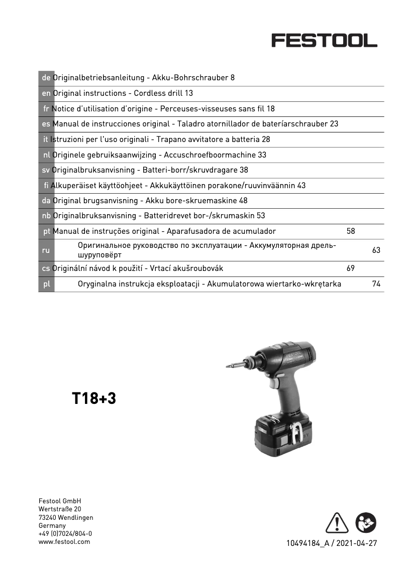Página 1 del manual Manual de usuario Festool T 18+3