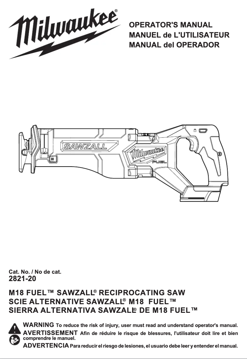 Page 1 de la notice Manuel utilisateur Milwaukee M18 Fuel 2821-21