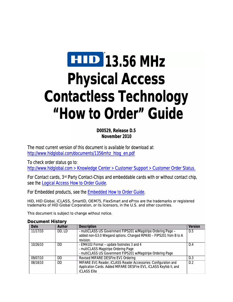 Page 1 de la notice Manuel utilisateur HID Identity DESFire Custom Reader 6073