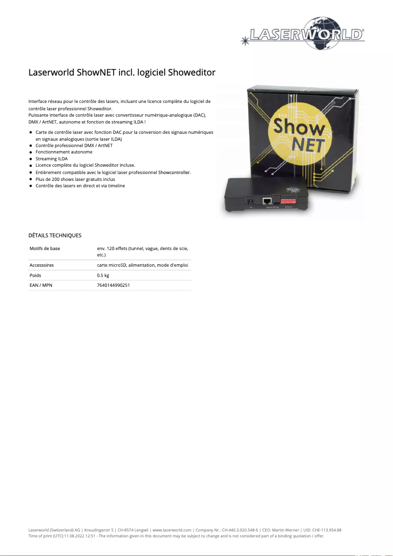 Image de la première page du manuel de l'appareil ShowNET