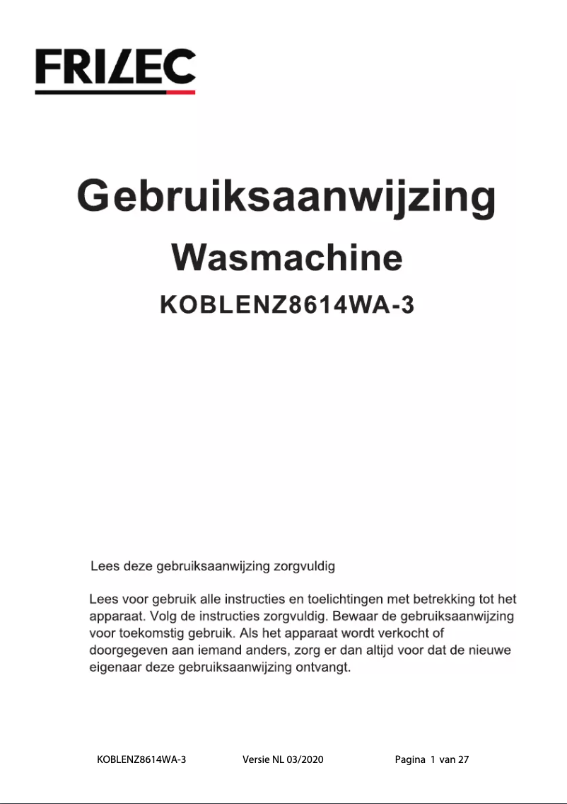 Image de la première page du manuel de l'appareil KOBLENZ8614WA-3