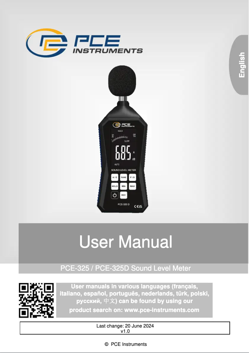 Page n°1 - Manuel utilisateur PCE Instruments PCE-325D