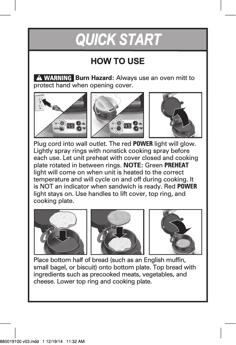 Page 1 de la notice Guide de démarrage rapide Hamilton Beach 25478R
