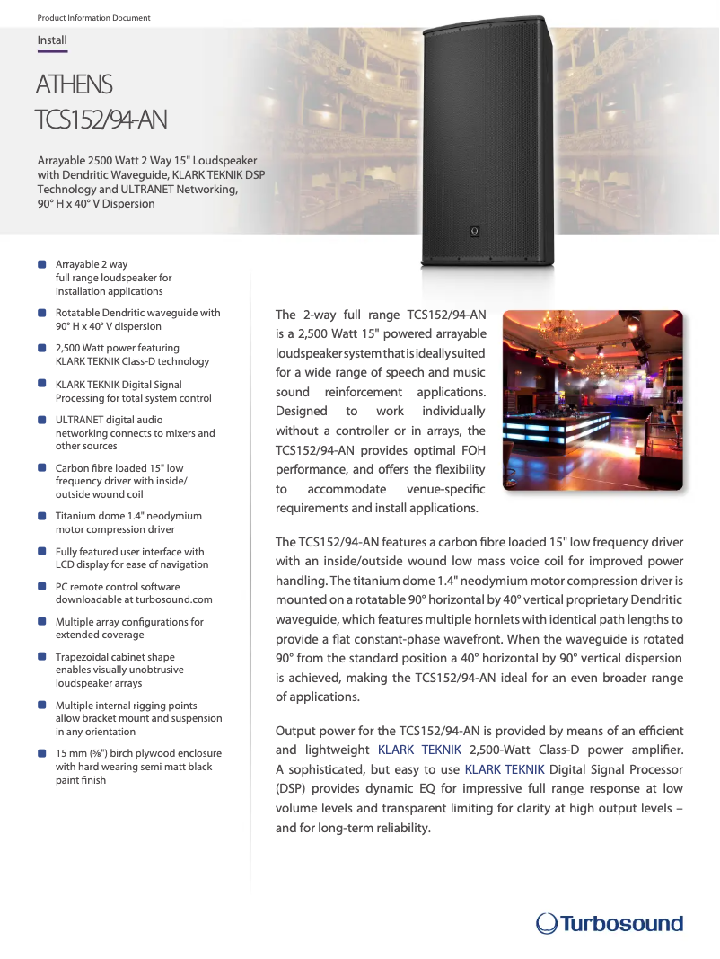 Página 1 del manual Ficha técnica Turbosound TCS152/94-AN