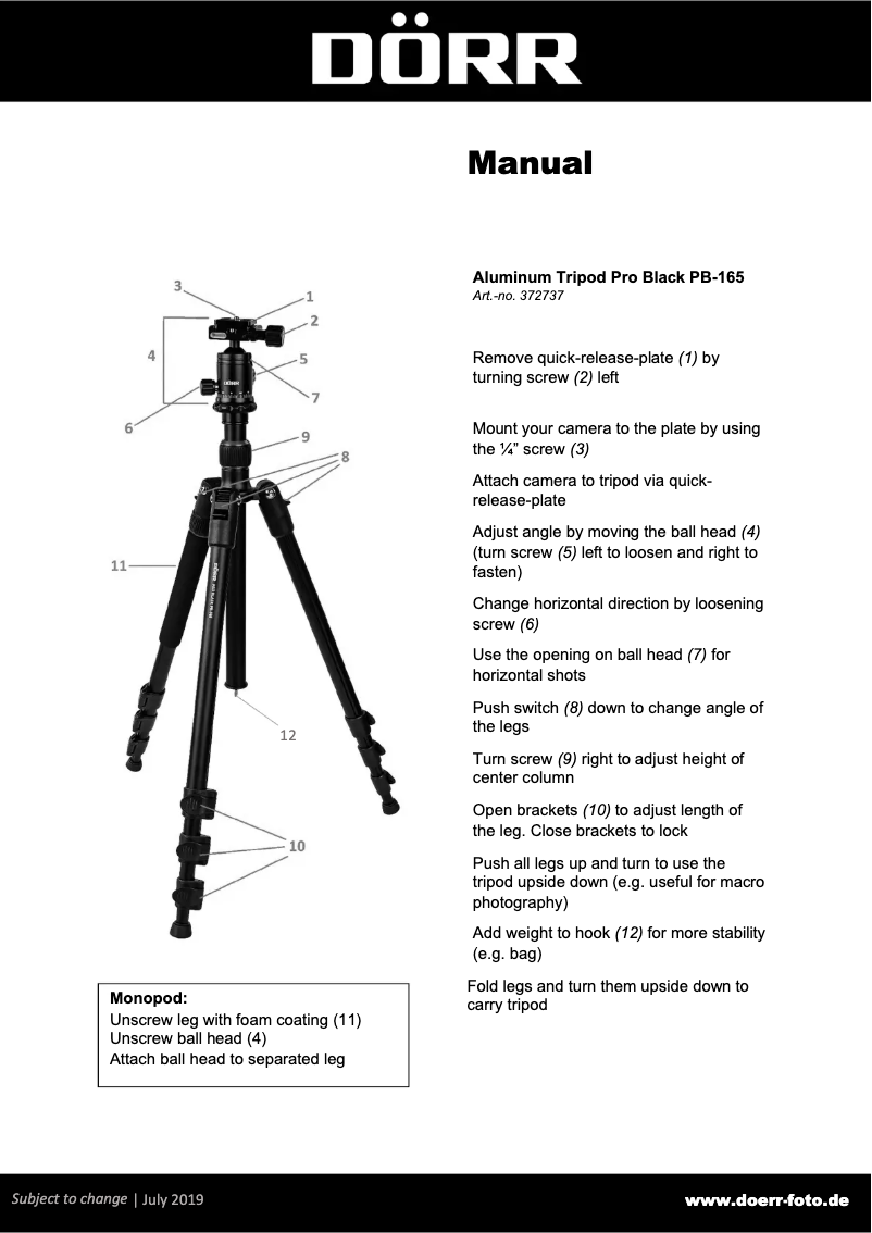 Page 1 de la notice Manuel utilisateur Dörr DV-1980