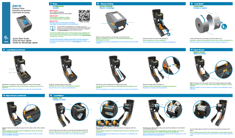 Page 1 de la notice Guide de démarrage rapide Zebra ZD611D