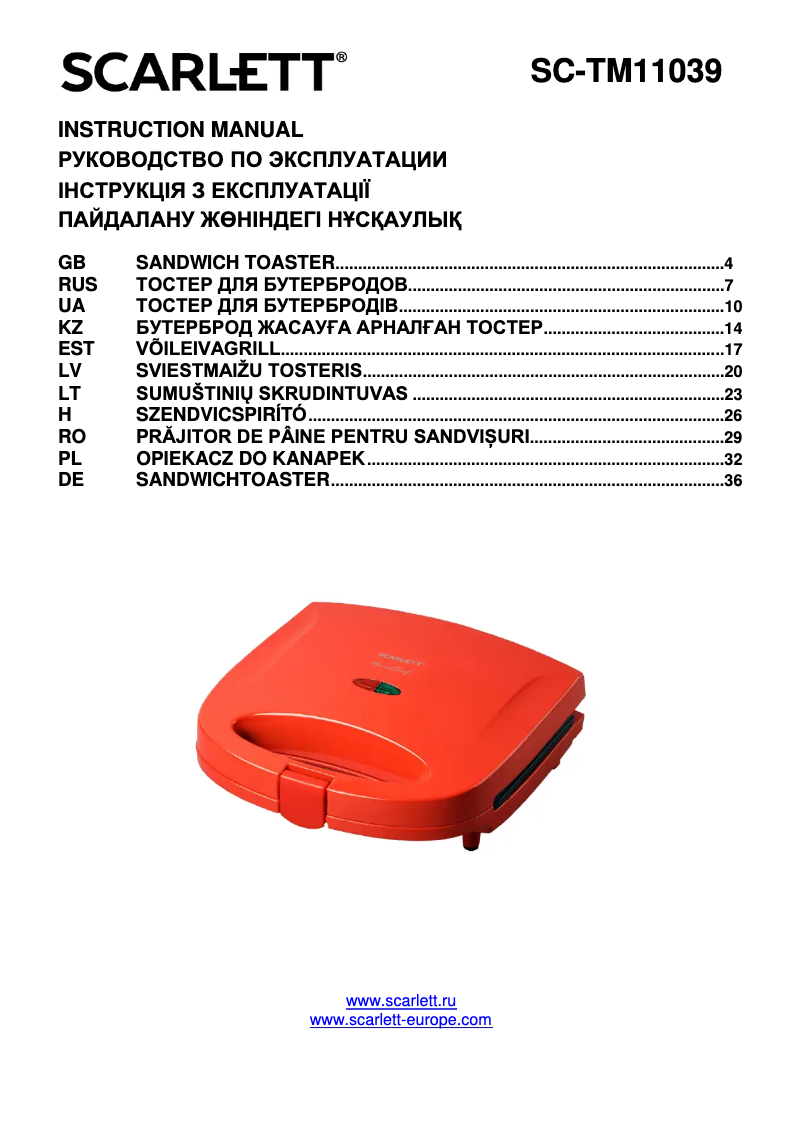 Page 1 de la notice Manuel utilisateur Scarlett SC-TM11039