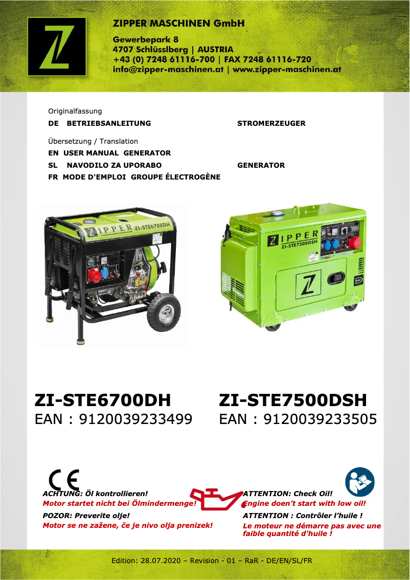 Page n°1 - Manuel utilisateur Zipper ZI-STE7500DSH