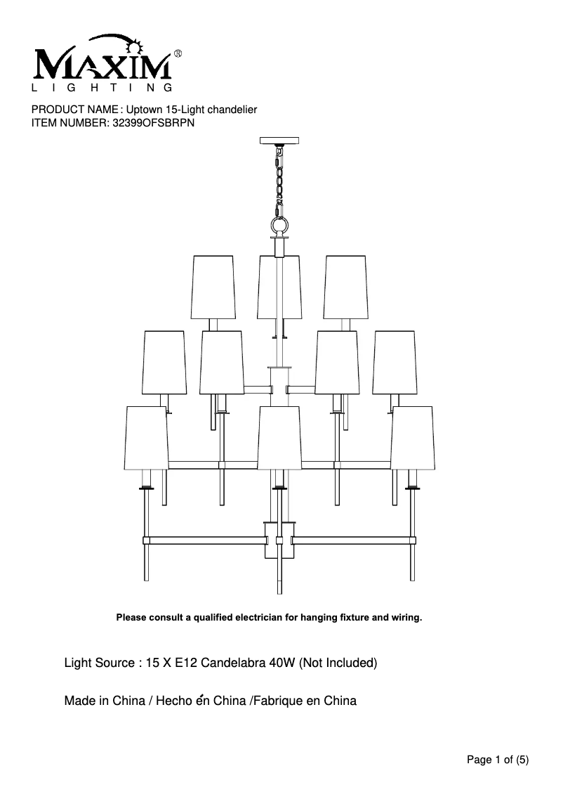 Page n°1 - Manuel utilisateur Maxim Uptown 32399OFSBRPN
