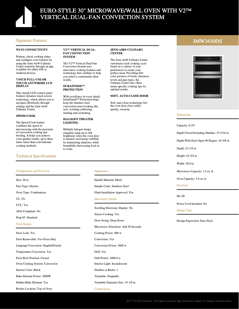 Página 1 del manual Ficha técnica KitchenAid JMW3430DS