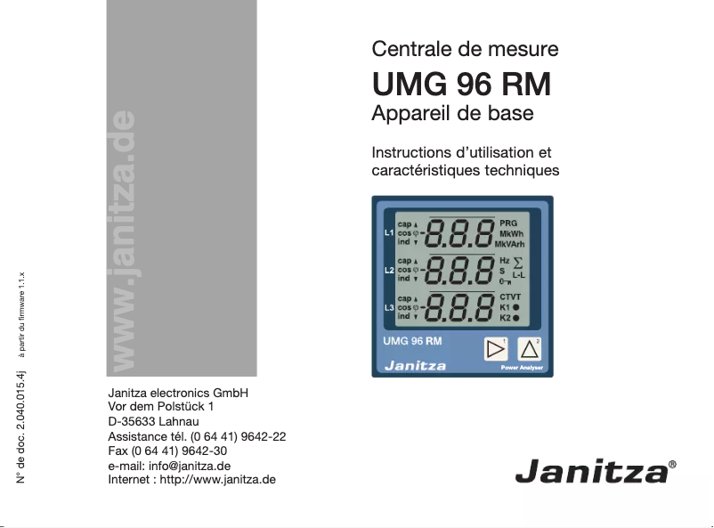 Page 1 de la notice Manuel utilisateur Janitza UMG 96 RM