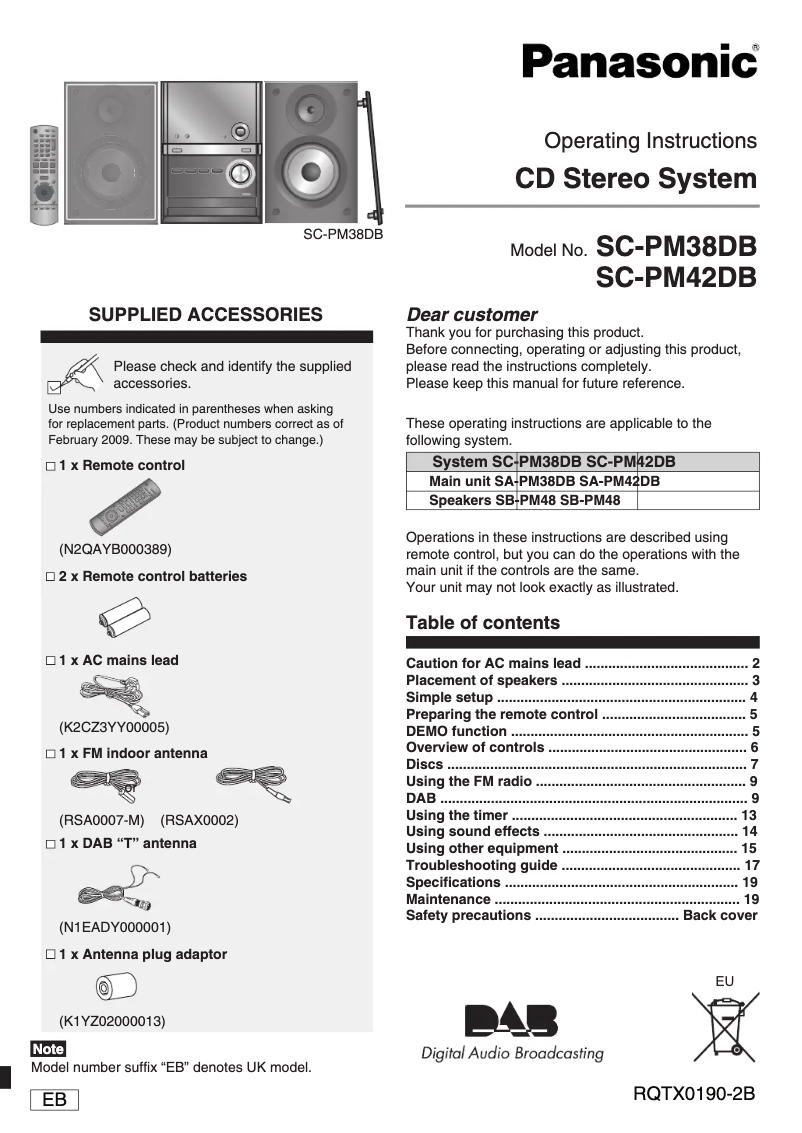 Page n°1 - Manuel utilisateur Panasonic SC-PM38DB