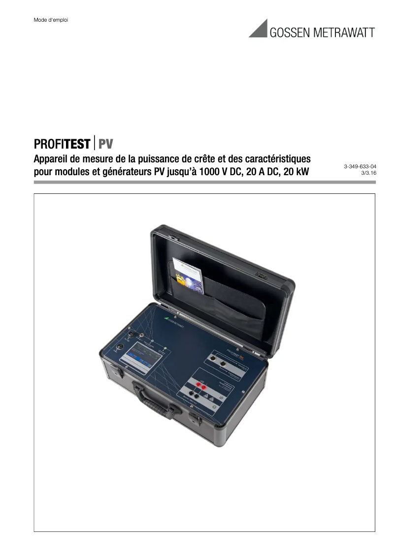 Page 1 de la notice Manuel utilisateur Gossen Metrawatt PROFITEST PV