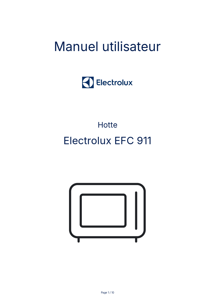 Page n°1 - Manuel utilisateur Electrolux EFC 911