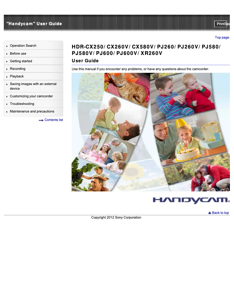 Image de la première page du manuel de l'appareil HDR-PJ420