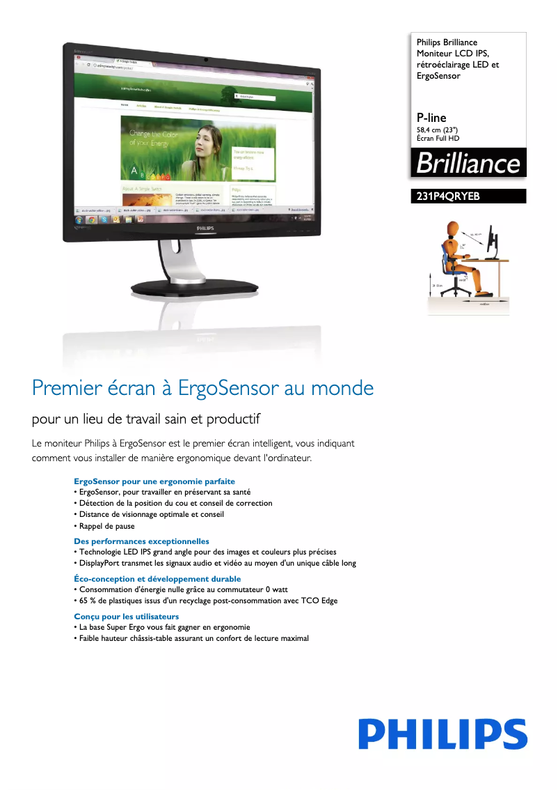 Page 1 de la notice Fiche technique Philips Brilliance 231P4QRYEB