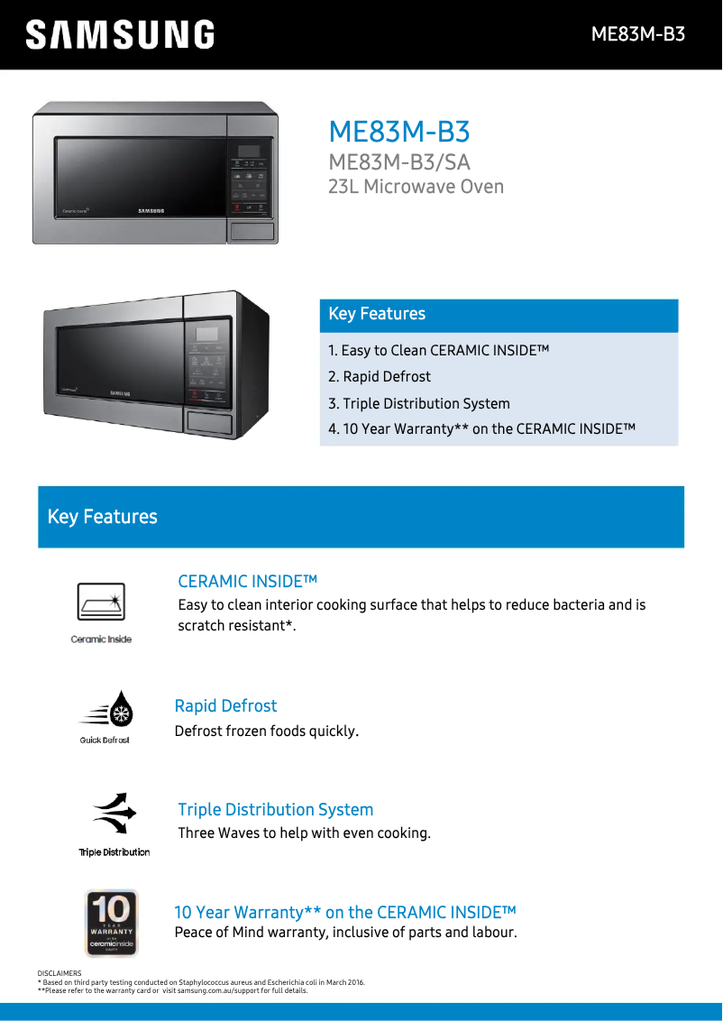 Page n°1 - Fiche technique Samsung ME83M-B3