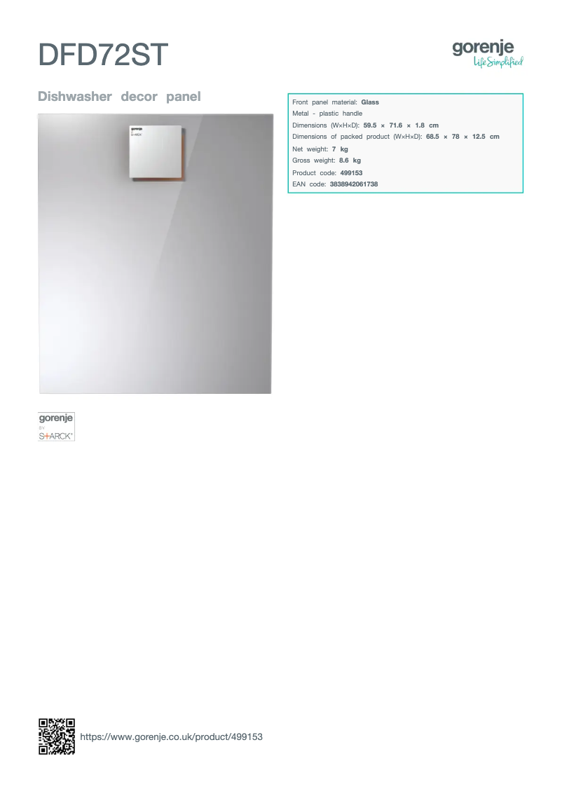 Page n°1 - Manuel utilisateur Gorenje DFD72ST