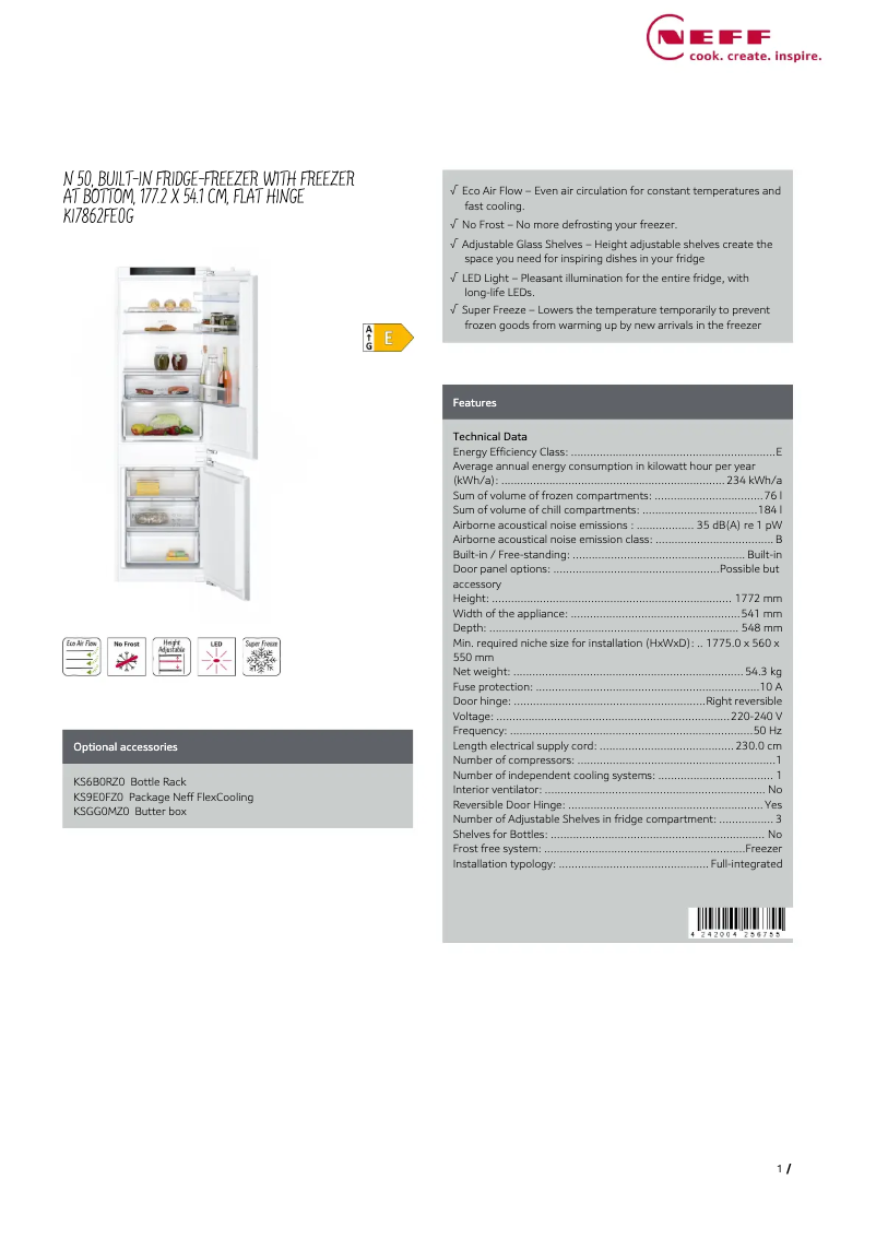 Page n°1 - Fiche technique Neff KI7862FE0G