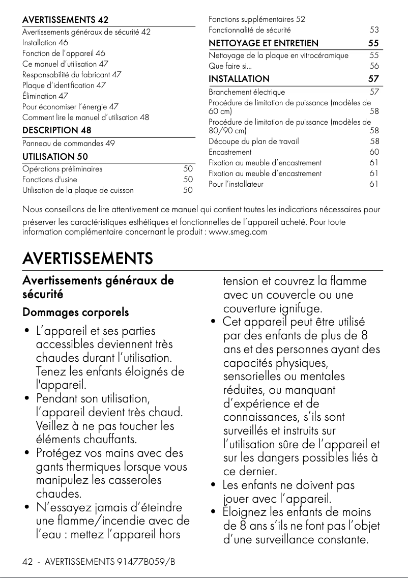Page 1 de la notice Manuel utilisateur Smeg SE495ETD
