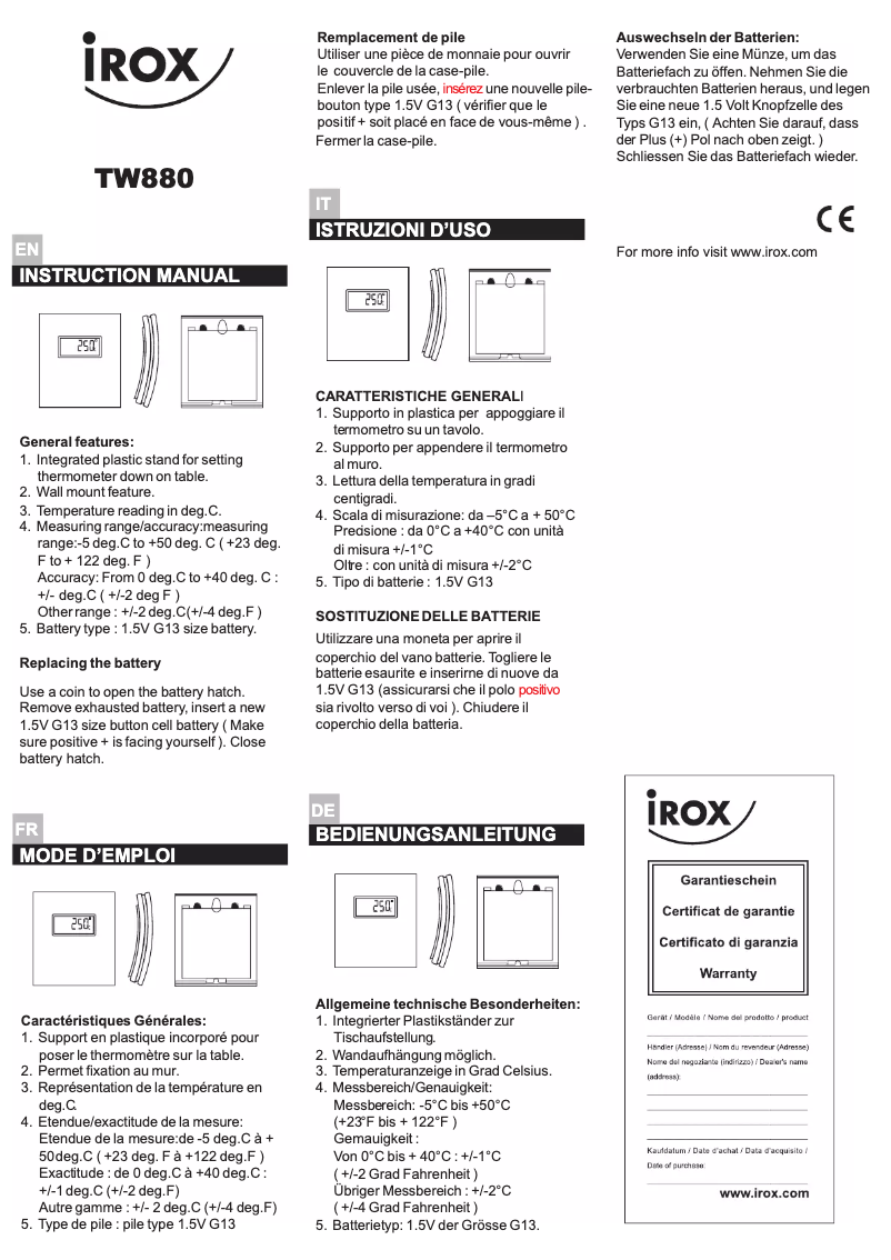 Page n°1 - Manuel utilisateur Irox TW880
