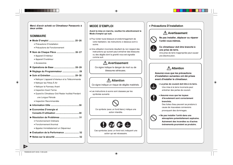 Image de la première page du manuel de l'appareil CU-SA12CKP5