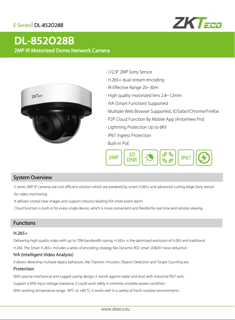 Page 1 de la notice Manuel utilisateur ZKTeco DL-852O28B