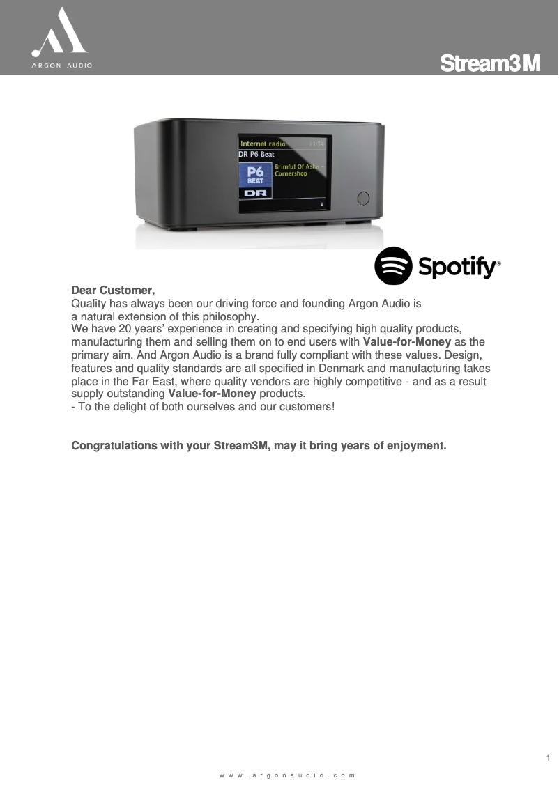 Page 1 de la notice Manuel utilisateur Argon Stream 3M