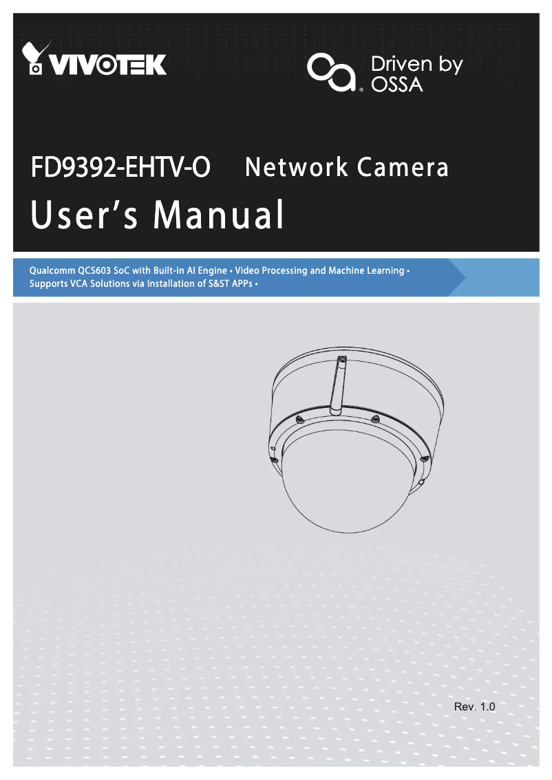 Image de la première page du manuel de l'appareil Fixed Dome FD9392-EHTV-O