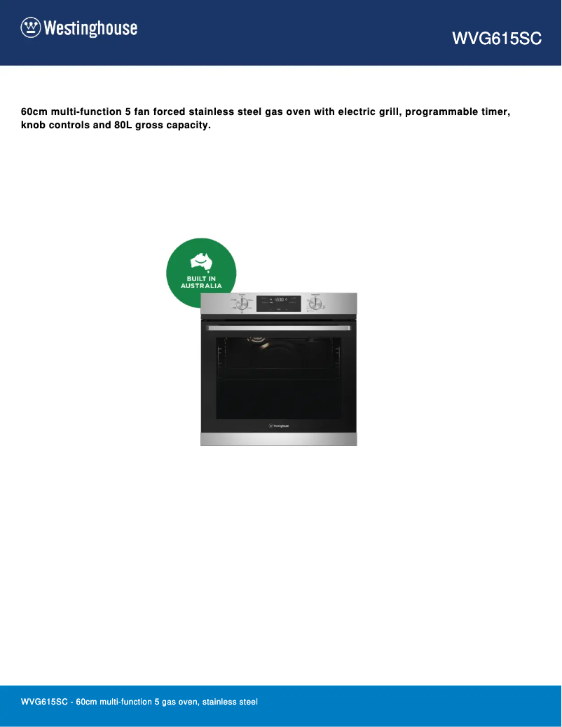 Page n°1 - Fiche technique Westinghouse WVG615SC