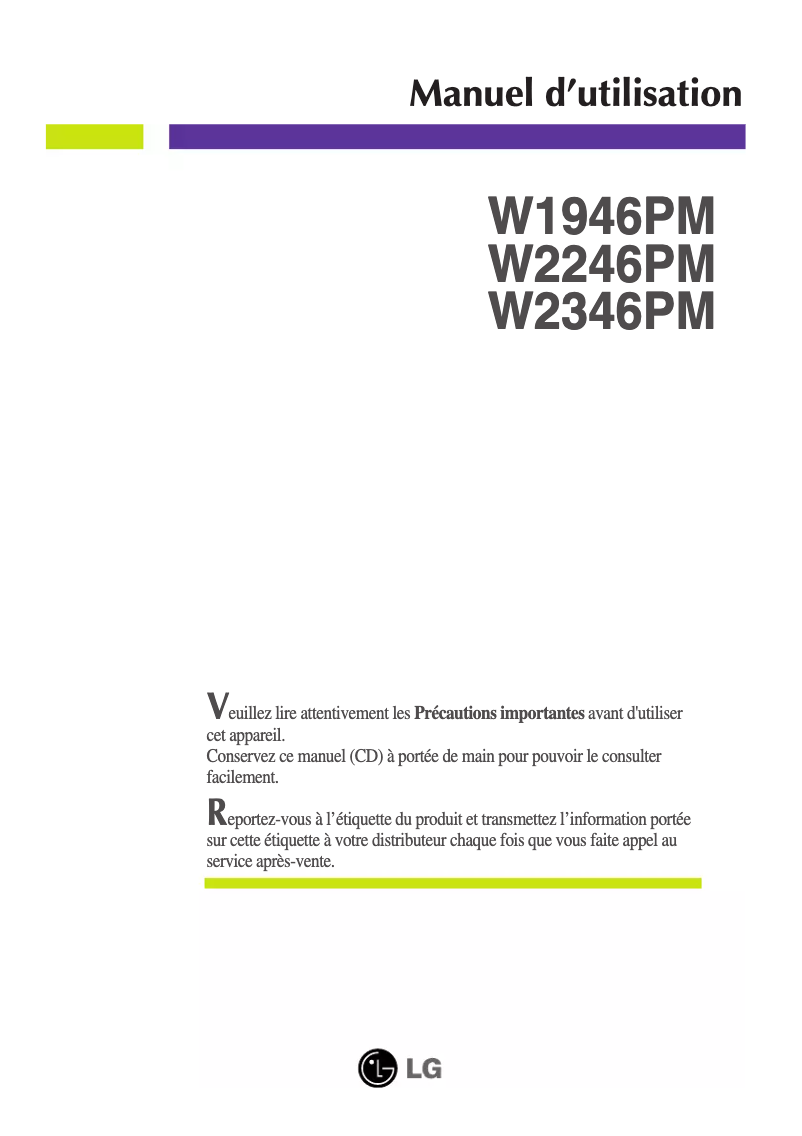 Image de la première page du manuel de l'appareil W2246PM BF