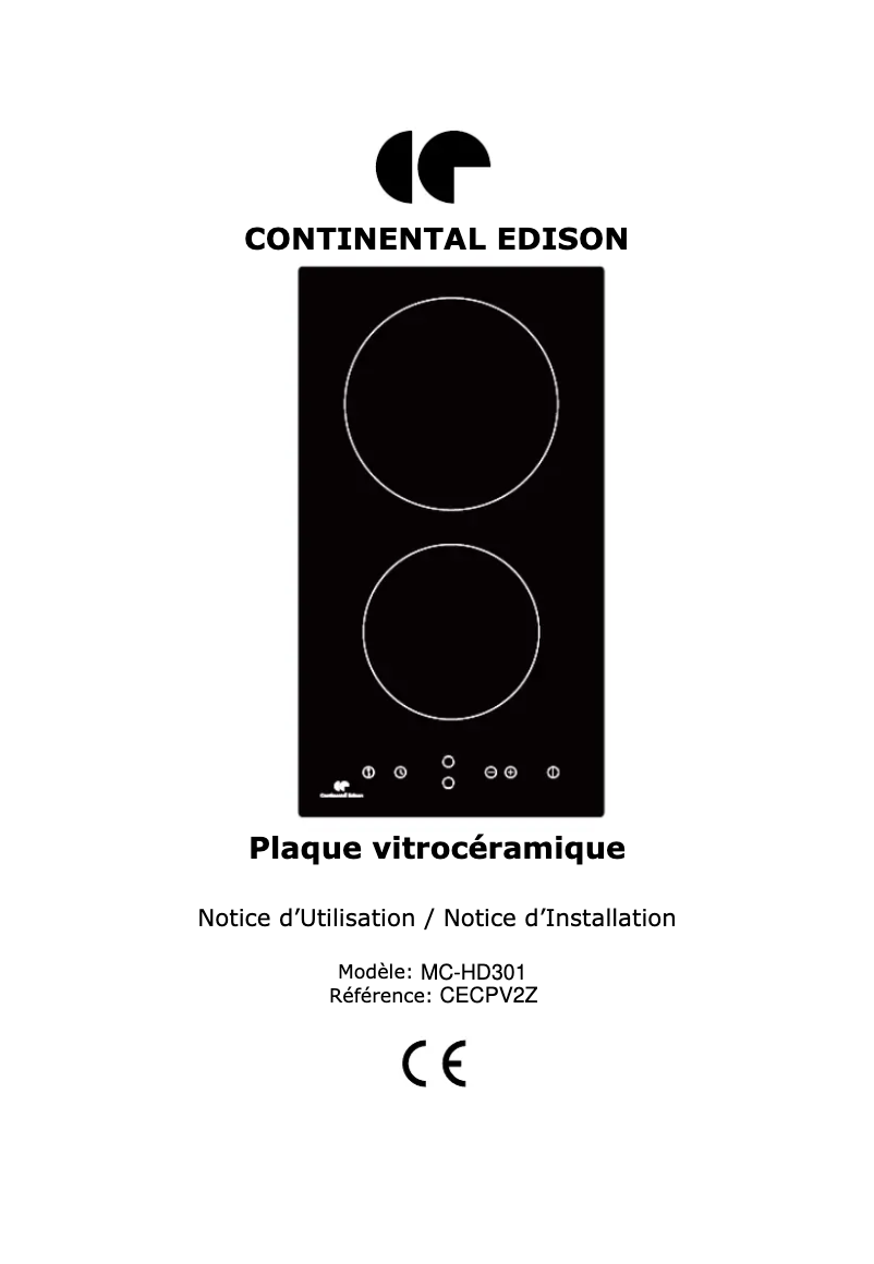 Page 1 de la notice Manuel utilisateur Continental Edison CECPV2Z