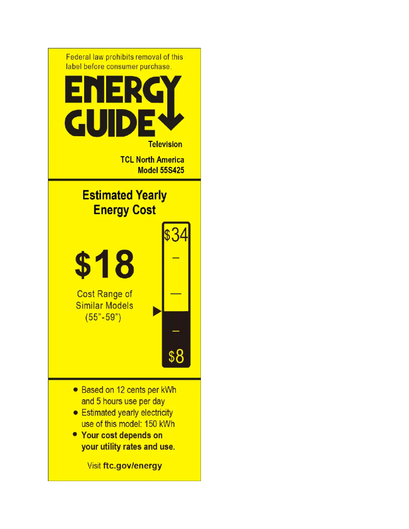 Page 1 de la notice Label énergétique TCL 55S425