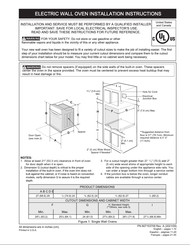 Page n°1 - Guide d'installation Frigidaire GCWS2767AF