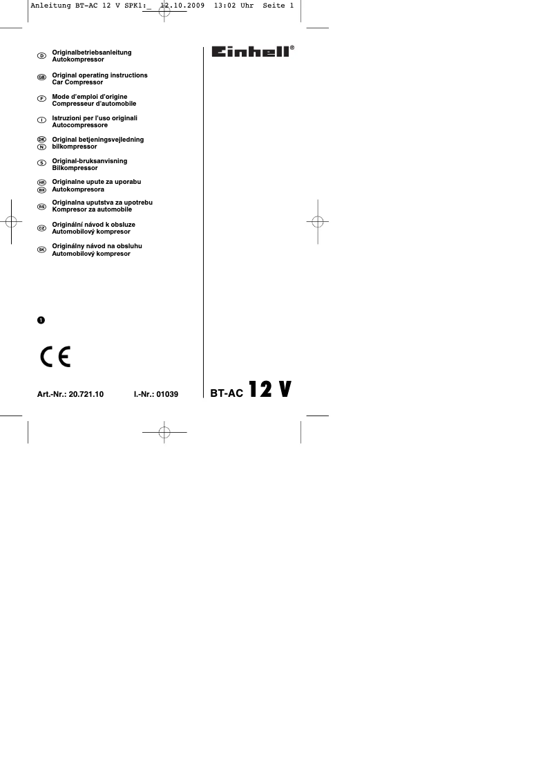 Page 1 de la notice Manuel utilisateur Einhell AK 12/250