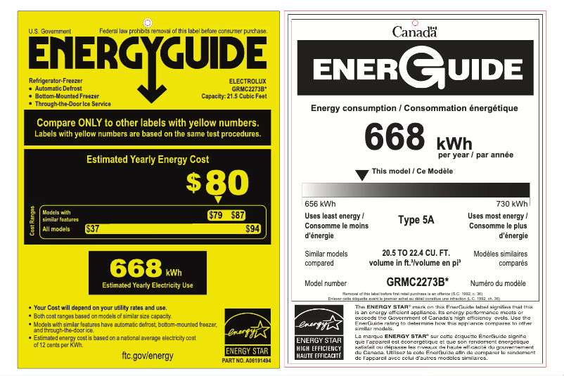 Page 1 de la notice Label énergétique Frigidaire GRMC2273BF
