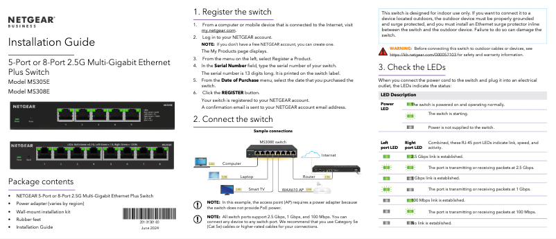 Page n°1 - Guide d'installation Netgear MS308E