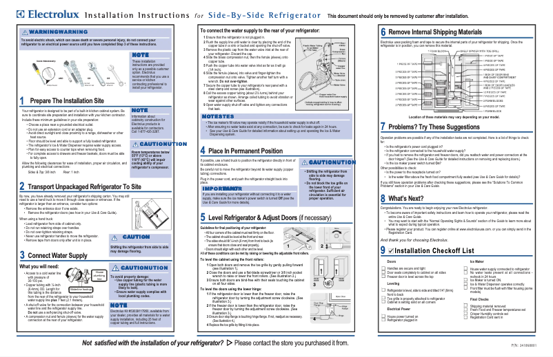 Page n°1 - Guide d'installation Electrolux EW26SS65GW