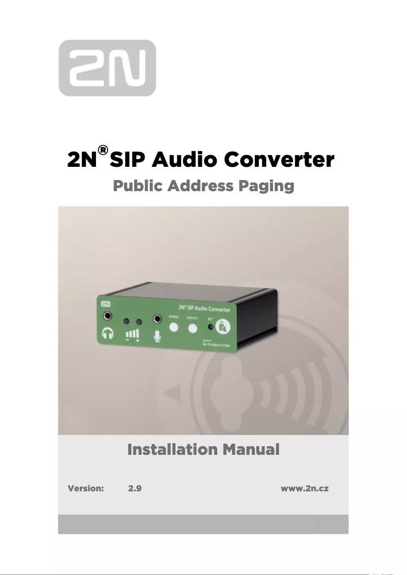 Page 1 of the manual User Manual 2N SIP Audio Converter