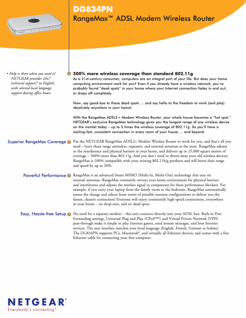 Page 1 de la notice Fiche technique Netgear DG834PN