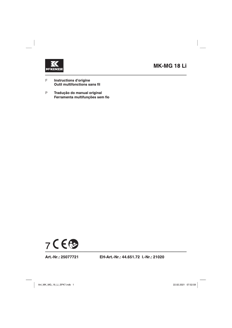 Page 1 de la notice Manuel utilisateur McKenzie MK-MG 18 Li