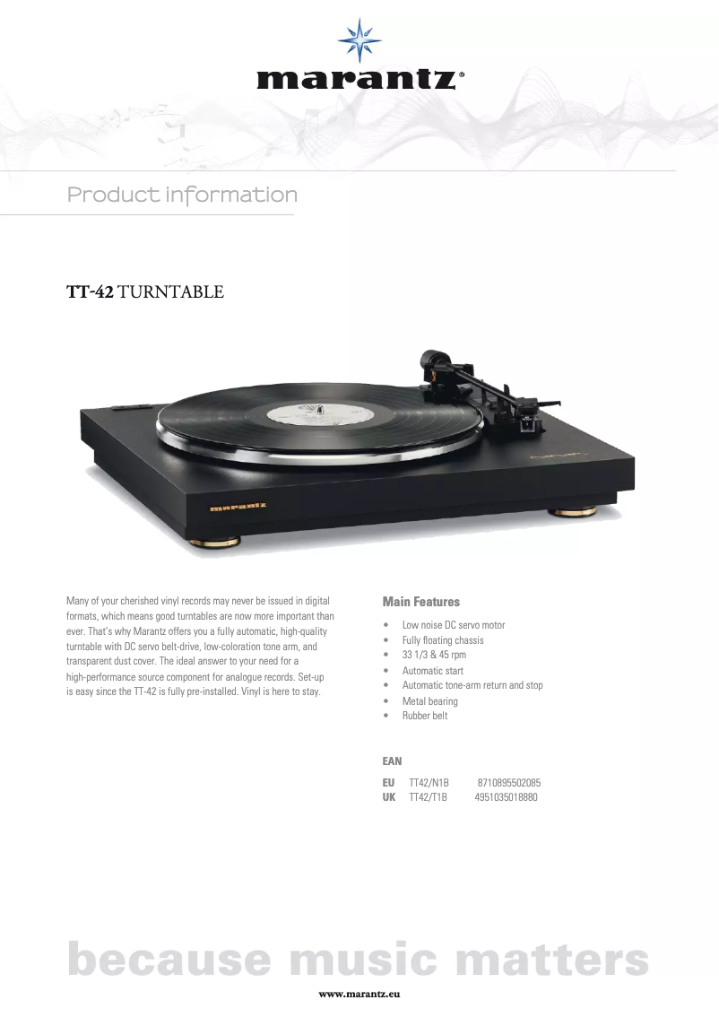 Page n°1 - Fiche technique Marantz TT42P